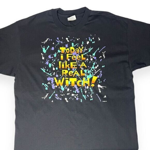 VINTAGE HANES Today I Feel Like a Real Witch Graphic Tee Size XL - Picture 3 of 7